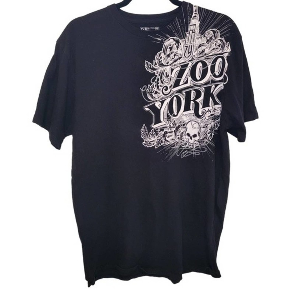 ZOO York Y2K Vintage Sz L Black Tee NYC Skater Short Sleeve T-Shirt Streetwear